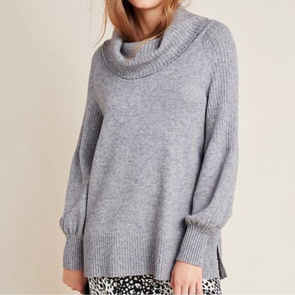 Anthropologie Paloma Cowl Neck Sweater Balloon Sleeve Pullover - size XS - gray